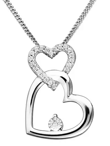 Diamond Set Interlocking Hearts Pendant Necklace
