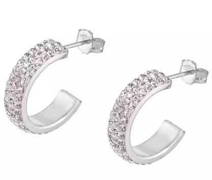 Sterling Silver Crystal Pav? Half Hoop Earrings
