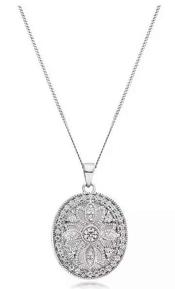 Silver Cubic Zirconia Oval Locket Pendant