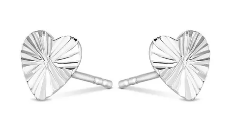 Sterling Silver Polished Diamond Cut Heart Stud Earrings