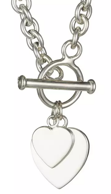 Elements Sterling Silver Double Heart T-Bar Pendant