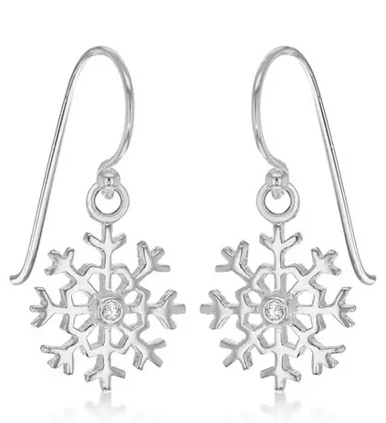 Sterling Silver Cubic Zirconia Snowflake Drop Earrings