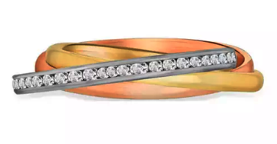 9ct Gold Tri-Colour Cubic Zirconia Russian Band Ring