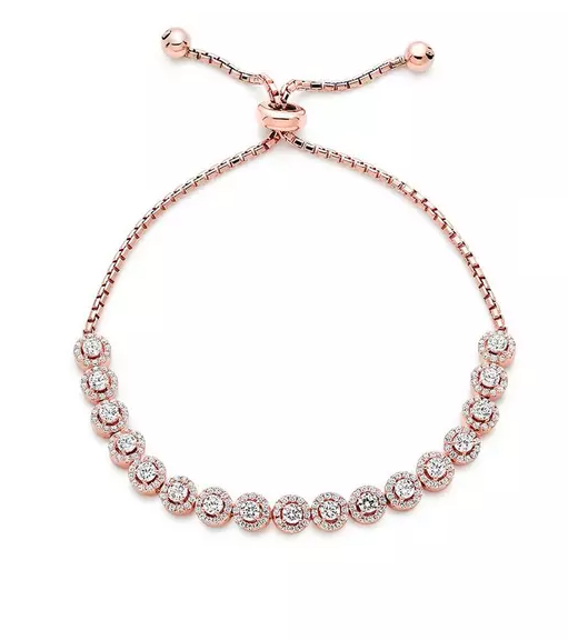 Silver Rose Gold Plated Cubic Zirconia Halo Bracelet