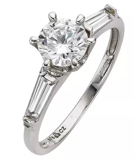 9 Carat White Gold CZ Solitaire Ring with Graduated Stone Set Shoulders