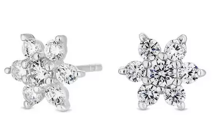 Sterling Silver Cubic Zirconia Floral Stud Earrings
