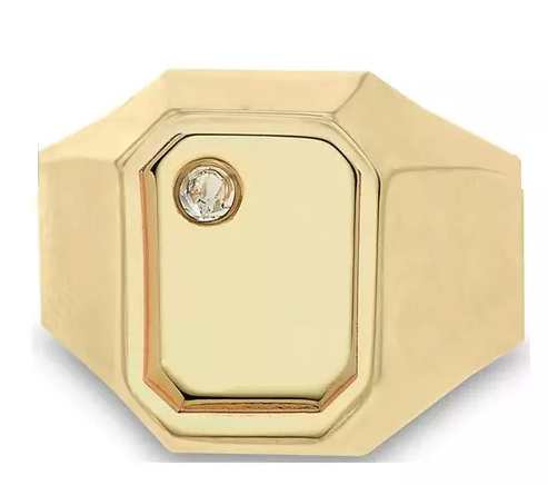 9ct Yellow Gold Men's 1.9mm Round White Rectangle Signet Ring