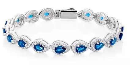 Silver Blue Cubic Zirconia Pear Halo Bracelet