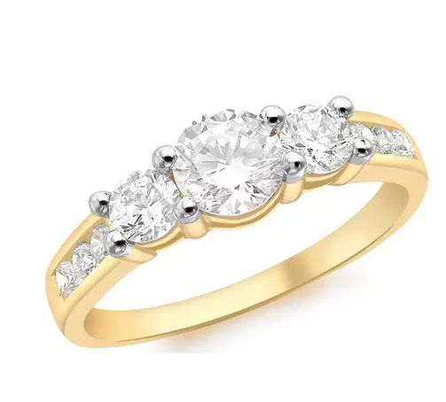 9ct Gold Cubic Zirconia Trilogy Ring with Channel Set Shoulders