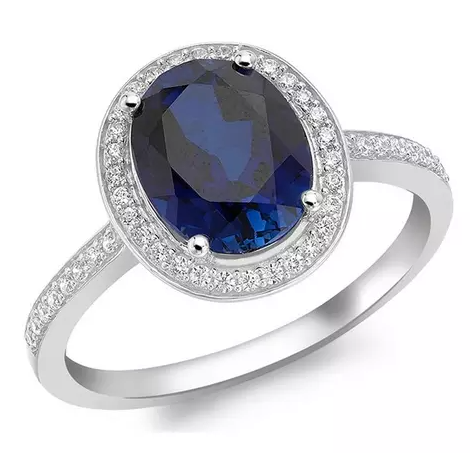 9ct White Gold Blue Cubic Zirconia Oval Ring