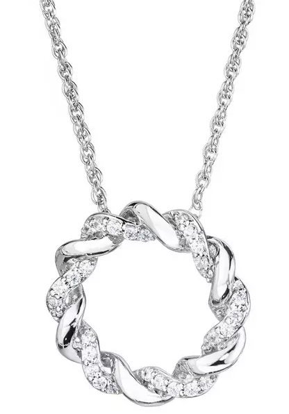Sterling Silver 21pt Diamond Twist Circle Pendant Necklace