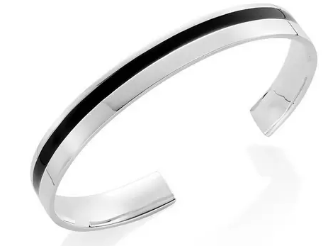 Silver Black Resin Torque Men's Bangle