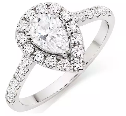 9ct White Gold Cubic Zirconia Pear Shaped Halo Ring