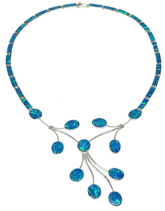 Sterling Silver Blue Opal Necklace