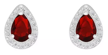 Sterling Silver Red and White Cubic Zirconia Peardrop Stud Earrings
