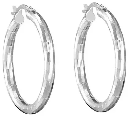 Sterling Silver 30mm Diamond Cut Tube Hoop Creole Earrings