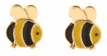 9ct gold Enamel Bumblebee Stud Earrings With Gift Box
