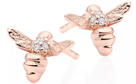 Mini B Childrens Rose Gold Plated Silver Cubic Zirconia Bee Earrings