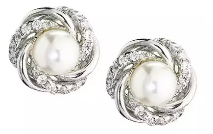 Rhodium Plated 4-4.5mm White Freshwater Pearl Cubic Zirconia Flower Studs