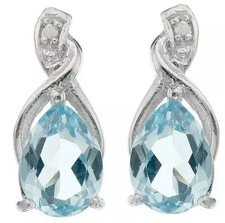 Sterling Silver Blue Topaz Diamond Set Drop Earrings