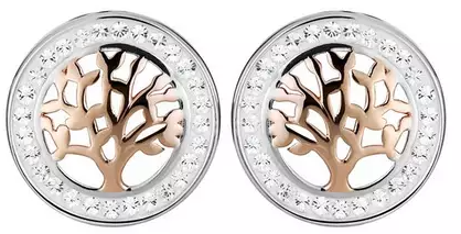 Rose Gold Sterling Silver Two-Tone Swarovski Crystal Tree of Life Stud Earrings
