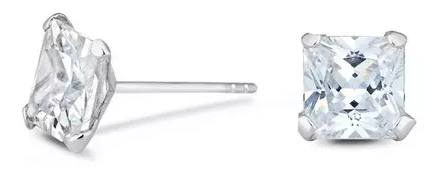 Sterling Silver 7mm Square Cubic Zirconia Stud Earrings