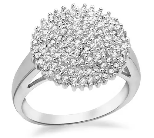 Rhodium Plated Sterling Silver Cubic Zirconia Cluster Ring