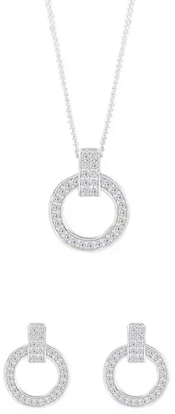 Sterling Silver Cubic Zirconia Round Earrings and Pendant Set