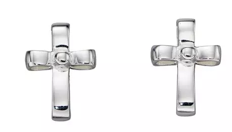 Sterling Silver Cross Shape Stud Earrings With Cubic Zirconia Detail