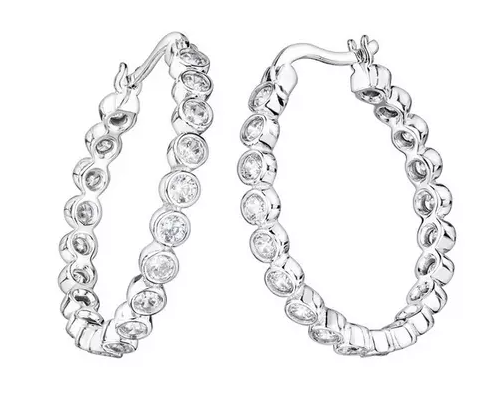 Sterling Silver Cubic Zirconia 25mm Creole Hoop Earrings