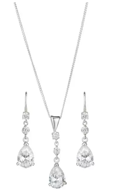Sterling Silver Cubic Zirconia Teardrop Earring and Pendant Set