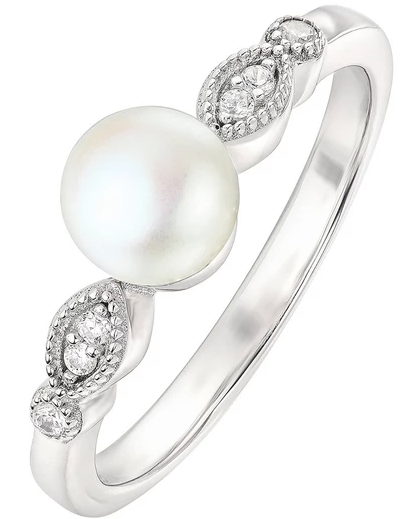 Sterling Silver Freshwater Pearl & Cubic Zirconia Vintage Ring