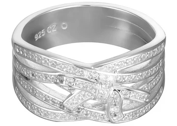 Sterling Silver Multi Row Cubic Zirconia Bow Ring