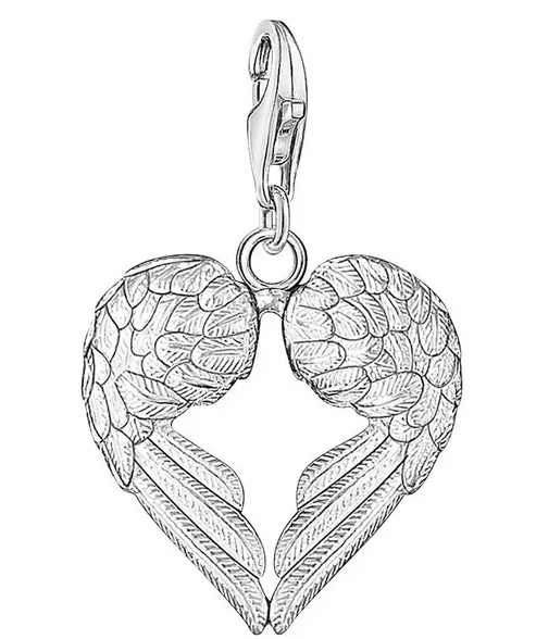 Sterling Silver Charm Club Angel Wings Heart Charm