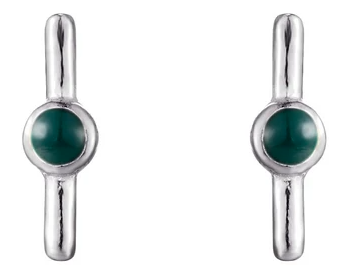 Sterling Silver Enamel Green Bar Studs