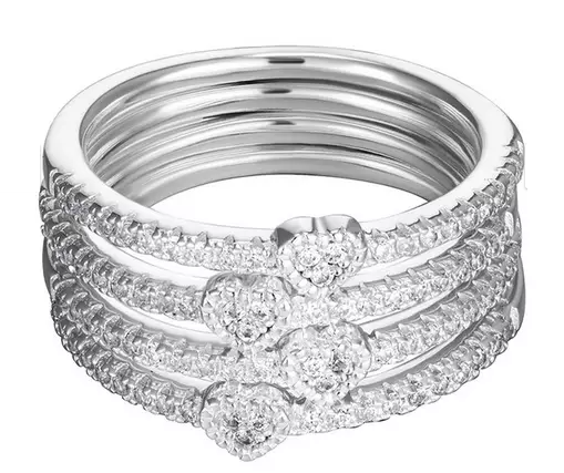 Sterling Silver & Cubic Zirconia Set of 4 Heart Stacking Rings