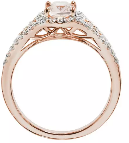 Rose Gold Plated Sterling Silver Cubic Zirconia and Glass Morganite Cushion Cluster Ring