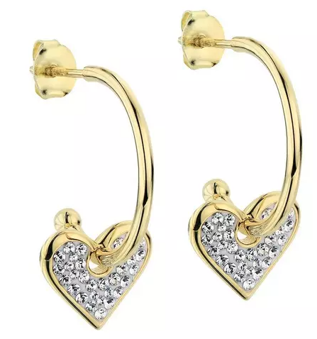 Sterling Silver Gold Plated Removable Crystal Heart Charm Hoop Stud Earrings