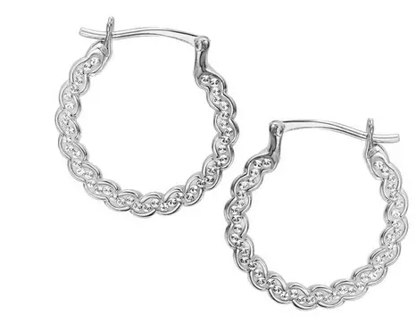 Rhodium Plated Sterling Silver Clear Swarovski Crystals Swirl Hoop Earrings