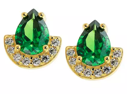 THE LOVE SILVER COLLECTION 925 STERLING SILVER GOLD PLATED HALF HALO CUBIC ZIRCONIA PEAR CUT STUD EARRINGS