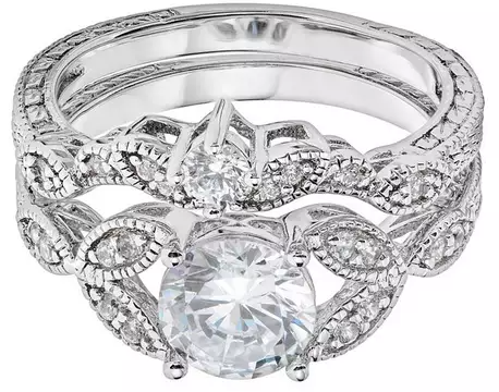 Sterling Silver & Cubic Zirconia Vintage Style Leaf Ring Set